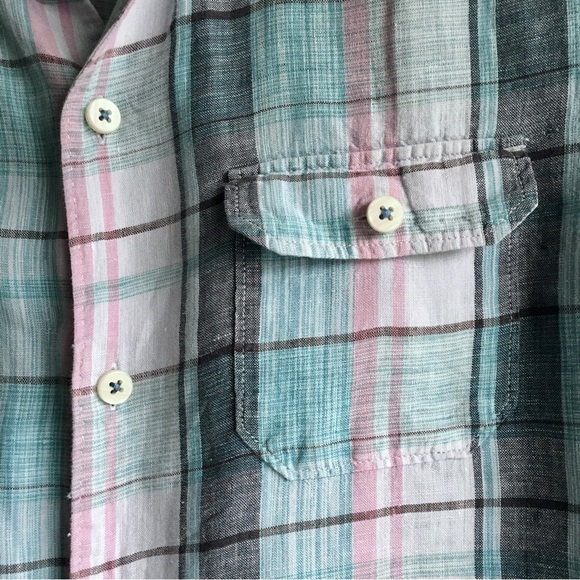 Tommy Bahama M pure linen plaid buttoned shirt collar pocket lightweight buttons - Picture 6 of 10